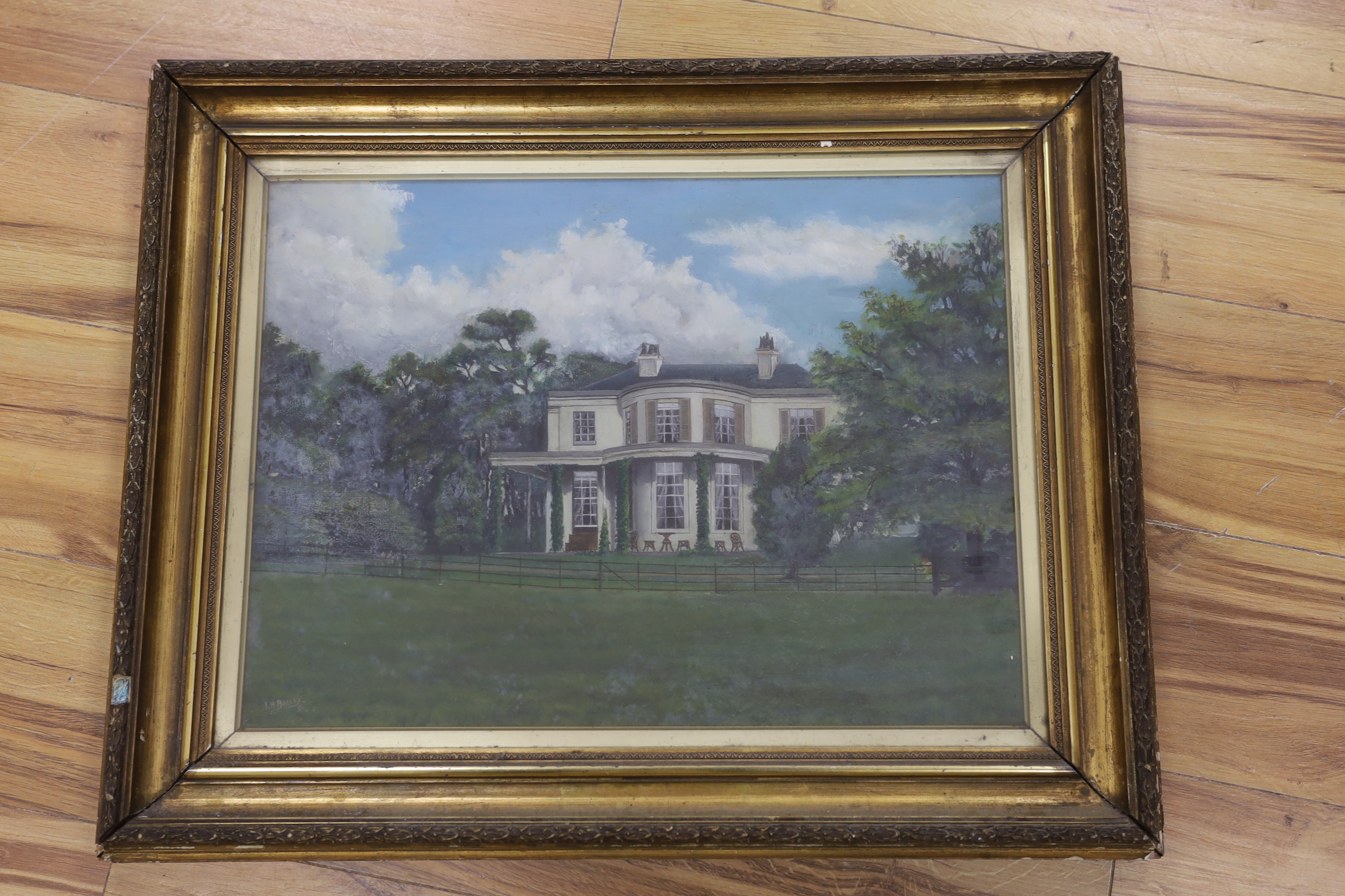 I. H. Bailey (20th century), oil on canvas, Georgian Country House and Garden, signed and dated '91, 36 x 49cm